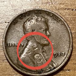 1923 Wheat Cent With Coin Clash Error 