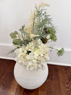 Anthropologie White Terracotta Vase + Terrain Whitman Faux Floral Bouquet