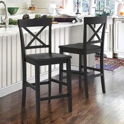 Black Wood Counter Height Bar Stool (Set of 2)