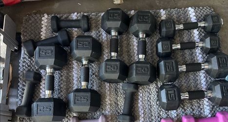 Set of very nice dumbbells $200 Pair of 8s Pair of 15s Pairs of 20s Pair of 25s