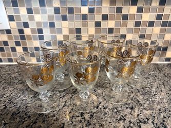 MCM Libbey Gold Floral Cocktail Glasses