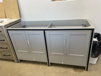 Bathroom vanity cabinet 60” solid birch quartz top with sinks and backsplash