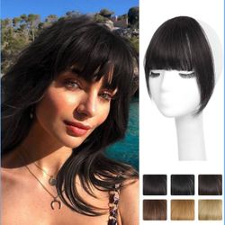 NAYOO Bangs Hair Clip - Brown Black Fake Bangs 100% Real Human Hair Extensions French Bangs for Women Fringe with Temples Hairpieces Curved Bangs for 