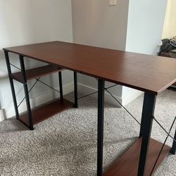 Modern Wood Desk w/ Metal Frame + Shelves