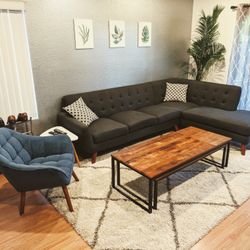 Sectional Sofa, L-Shaped, Grey Color