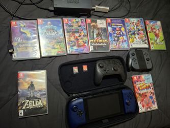 Nintendo Switch with games and controllers