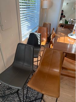 Pristine West Elm, leather slope, dining chairs