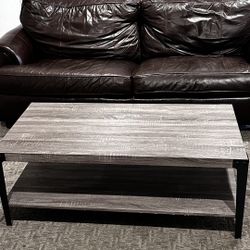 Brown Leather Couch And Coffee Table 