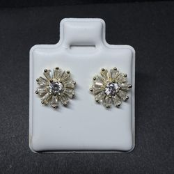 925 Silver (gold Over Silver) Flower Cz Earrings 