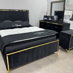 Queen Bedrom Set Black And Gold 