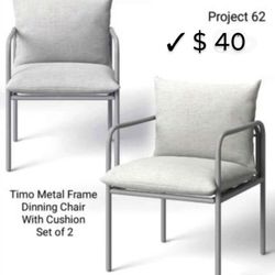 Brand New ( Set Of 2) Timo Metal Frame  Dining Chair With Cushion