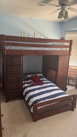 Bunk bed set with built in desk, two mattress plus two dressers