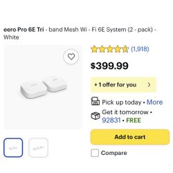 EERO Pro 6E AXE5400 Tri-Band Mesh Wi-Fi 6E Router 2 Pack (newest model)