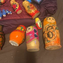 8 Sets Of Russian Nesting Russian Dolls And Cups Set Wooden