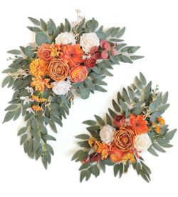 Piklado Faux Flower Swag Set of 2 for Wedding Welcome Signs Floral Swag Reception Ceremony Decor Orange