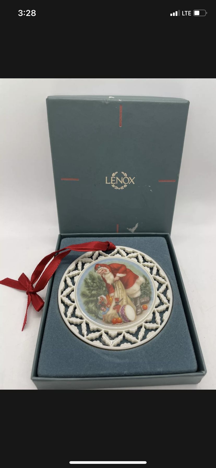 LENOX 1989 SANTA'S VISIT Ornament from SANTA'S PORTRAITS Series w/box MINT