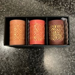 Set Of Three Candles With Gold Design 