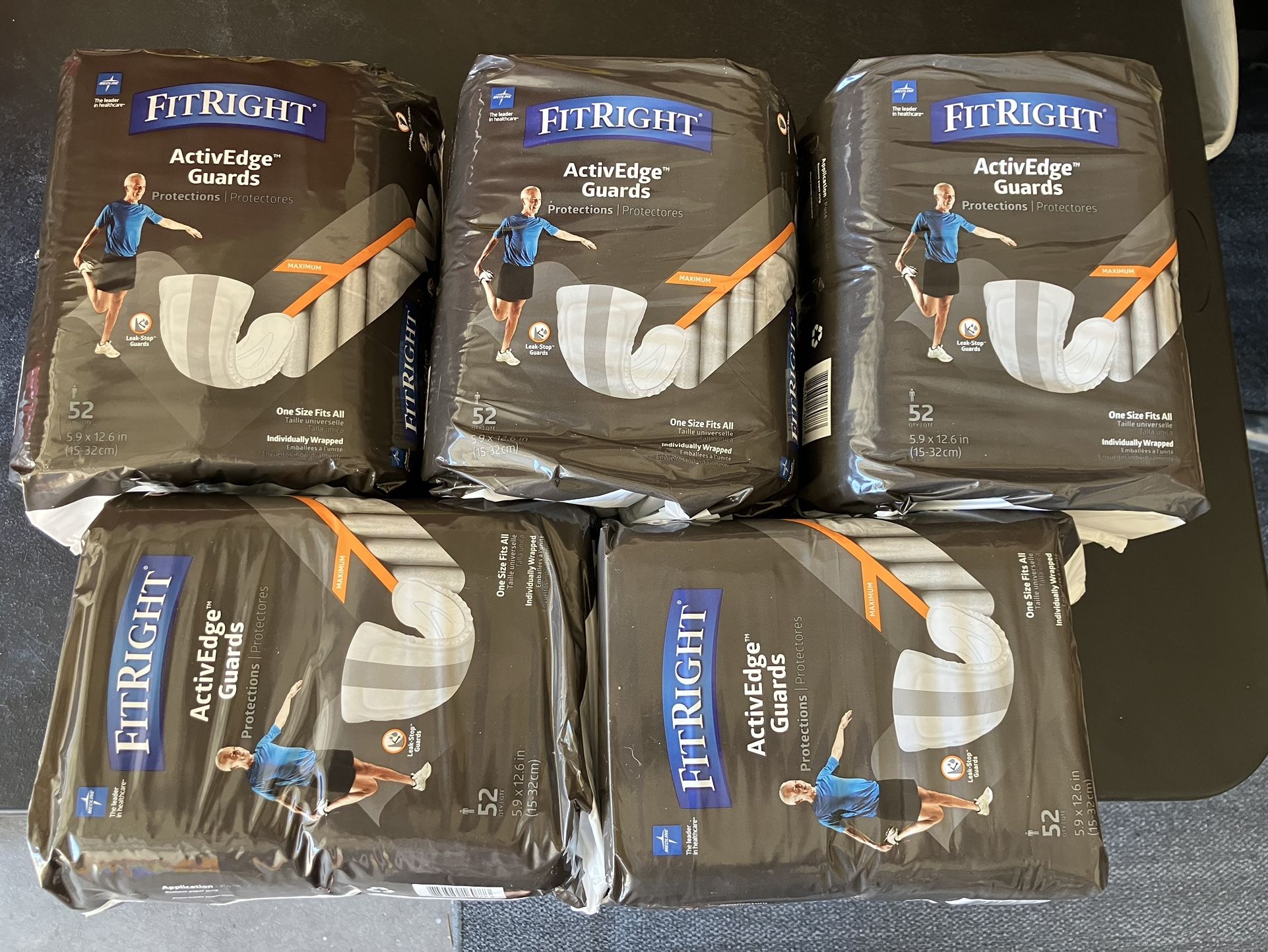 5 Pack of 52 FitRight ActivEdge Bladder Control Guards For Men, Incontinence Male Guards