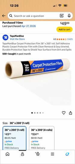 Carpet Protection Film 36”x200”