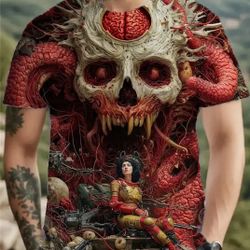 Man's 3d Printed Skull Gothic Fantasy T Shirt Full Body Art 