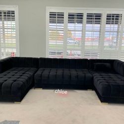 

◇ASK DISCOUNT COUPON☆ sofa Couch Loveseat Living room set sleeper recliner daybed futon 《
Ariana Black Velvet Double Chaise Sectional 