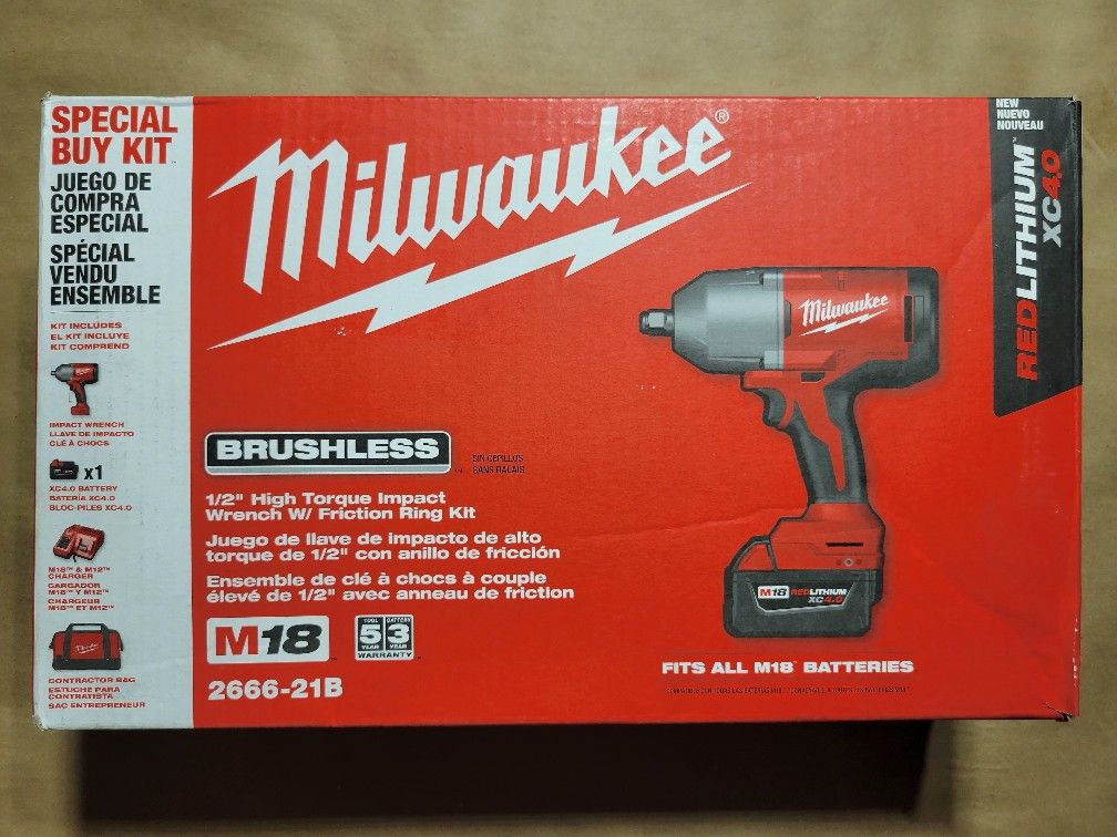 Milwaukee 2666-21B M18 18V 1/2" Brushless Cordless High Torque Impact Wrench Kit