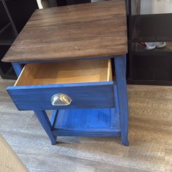 Blue end table solid wood heavy