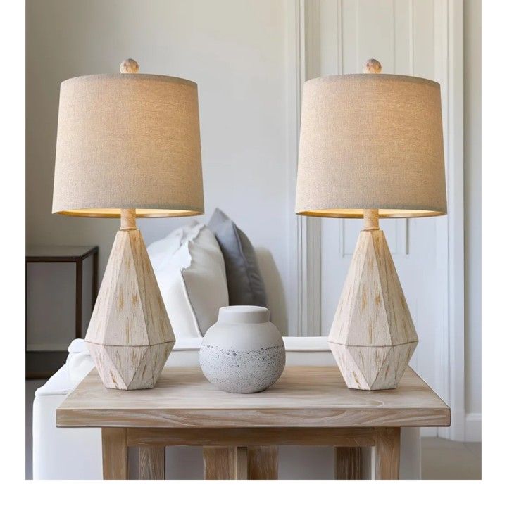20.25" Rustic Table Lamp Set of 2 for Bedroom Living Room Vintage Retro Traditional Nightstand Bedside Lamps Kids Room Study Room Office with Linen Sh