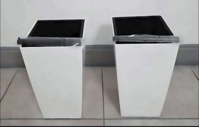 PAIR of 16" Square Black/White Resin Planters with Irrigation ($40 - EACH PAIR) @ Lasting  Creations