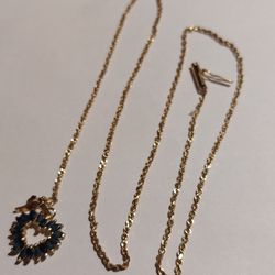 16 Inch - 14 K  - Necklace with Saphire Pendant 