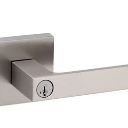 Kwikset Singapore Square Satin Nickel Keyed Entry Door Handle with Microban Featuring SmartKey Security