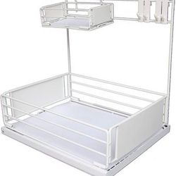 LHYSN Slide Out Cabinet Organizer - Pull Out Under Cabinet Sliding Shelf - WHITE  ⭐️ NEW IN BOX ⭐️