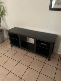 Black Wood TV Stand with Open Shelves