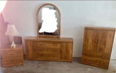 BEDROOM  SET QUEEN OR KING ..BED FRAME VERY STRONG CAN ADJUST ANY SIZE..NIGHT STAND.  DRESSER MIRROR AND TALL  CHEST.. BRAND  WILD ROSE FURNITURE