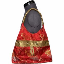 Red and Gold Floral Brocade Shoulder Bag