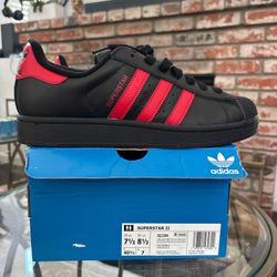 Unisex Adidas Superstar 2 Black Red Leather Sneakers Men’s 7.5 / Women’s 8.5