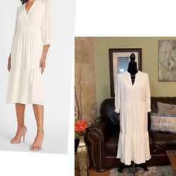 EXPRESS NWT Boho Ivory V-Neck 3/4 Sleeve Midi Dress M