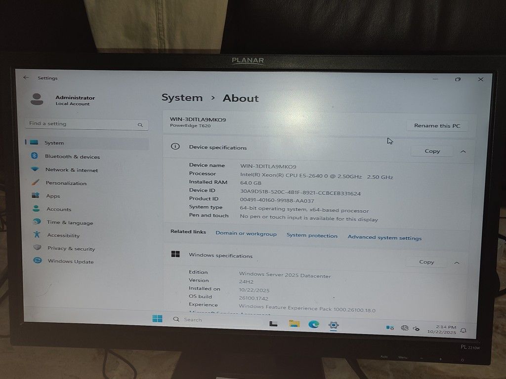 Dell T620 Poweredge With Windows Server 2025