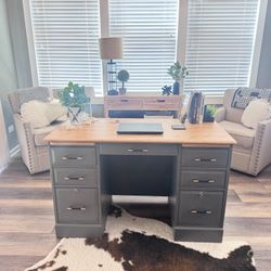 Refinished Solid Wood Executive Desk – Custom Two-Tone Finish with Slide-Out Extensions