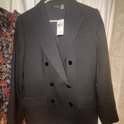 NWT** Women's Double-Breasted Wool Crepe Blazer-BLACK- SIZE: 12-