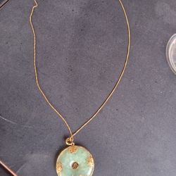 14k Vintage Jade Pendant On 18k Chain