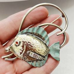 ANTIQUE HISTORICAL OSKAR J W HANSEN SCULPTOR STERLING SILVER ENAMELED LARGE BROOCH OOAK!
