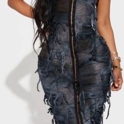 Distressed Mesh Dress