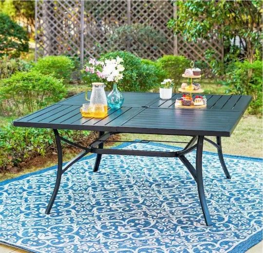 Black Slat Square Metal Patio Outdoor Dining Table