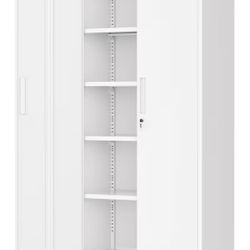 Greenvelly White Metal Storage Cabinet for Garage, 72” Steel Locking Cabinet with Doors and 4 Shelves, Tall Tool Cabinets for Garage Storage Systems L