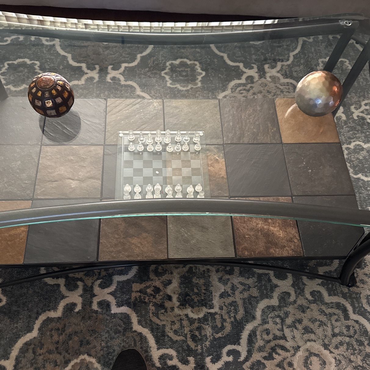 Glass And Stone Tile Coffee Table Set