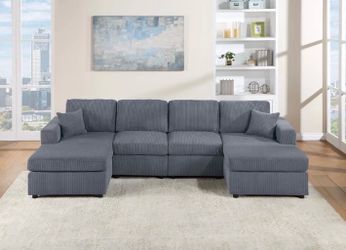 Gray (light or dark) Plush Corduroy 2 chaise Sectional accent pillows included 120x60