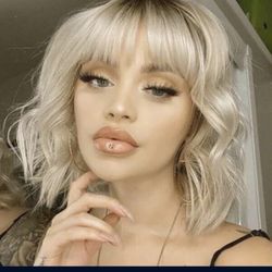 Natural wavy synthetic hair wig with bangs for women heat resistant daily wave wig