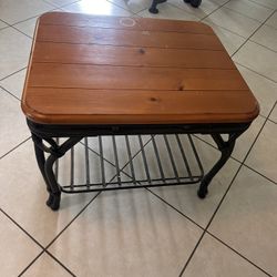 Wooden Side Table With Metal Legs. 