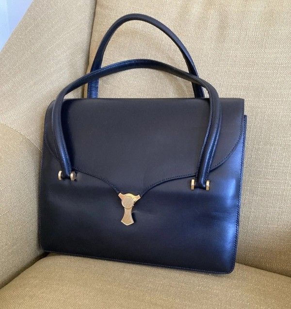 Vintage HERMES Gâchette Bag Black Box Leather